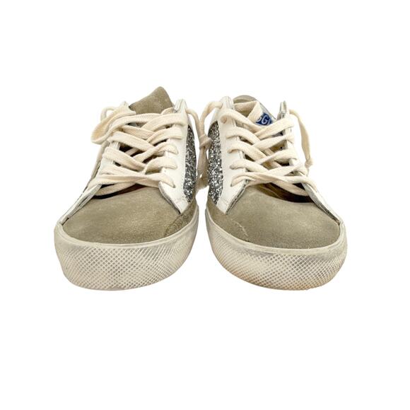 GOLDEN GOOSE Super-Star Silver Glitter Sneakers in Silver, White, & Taupe 37 - Picture 5 of 14